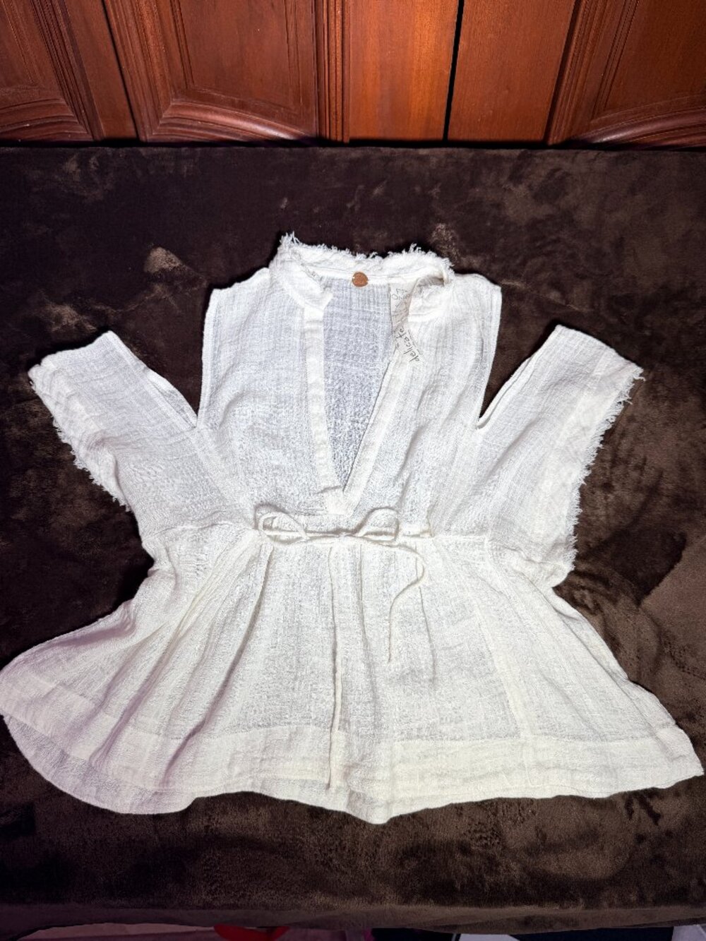 Free People Top Womens XS White Gauze Off Shoulder Retro Hippie Beach Y2K Fairy